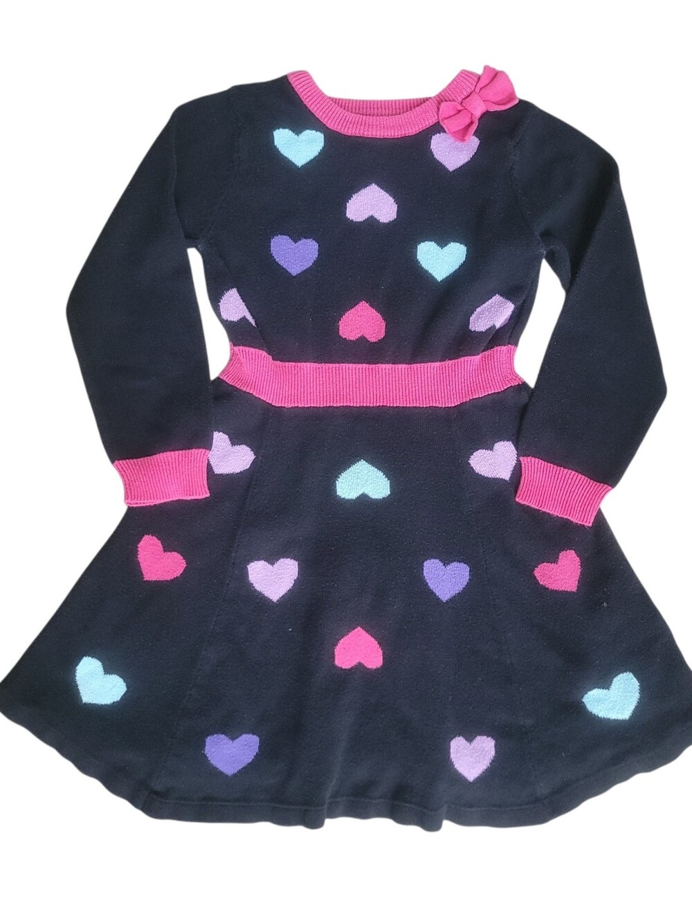 Epic Threads Girls Sz 6 Black Knit Dress with Colorful Hearts. Valentine's Day